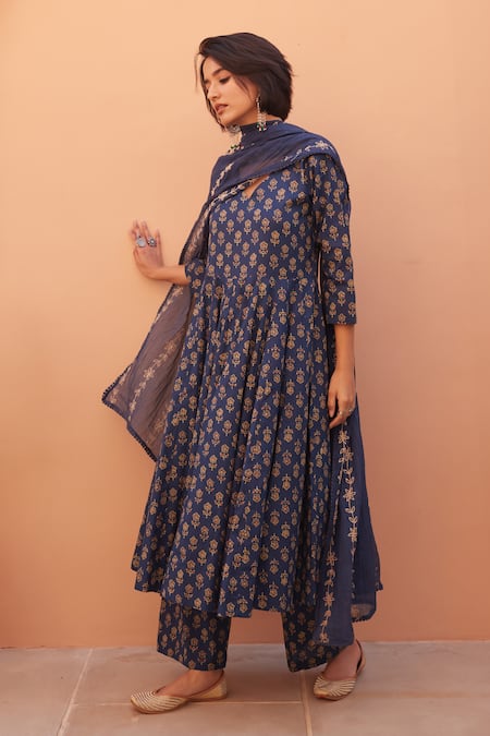 Gulabo Jaipur Blue Cotton Designer Anarkali Set 