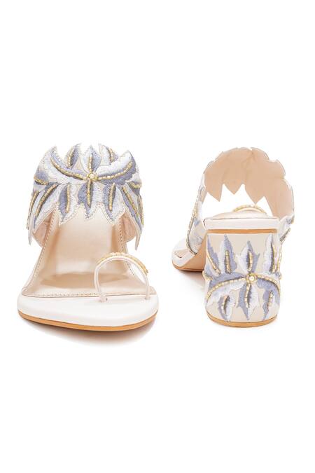 Buy_Sole House_Cream Embroidery Block Heels _Online_at_Aza_Fashions