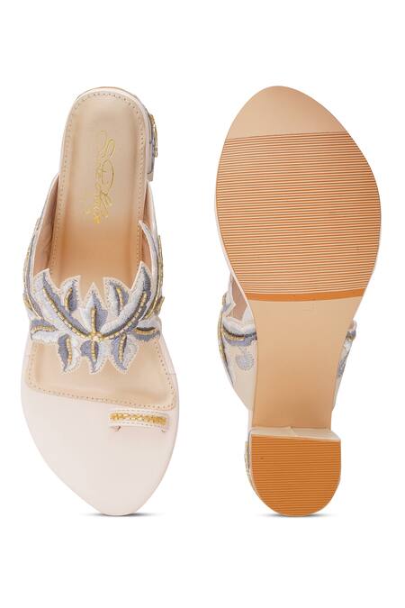 Shop_Sole House_Cream Embroidery Block Heels _Online_at_Aza_Fashions
