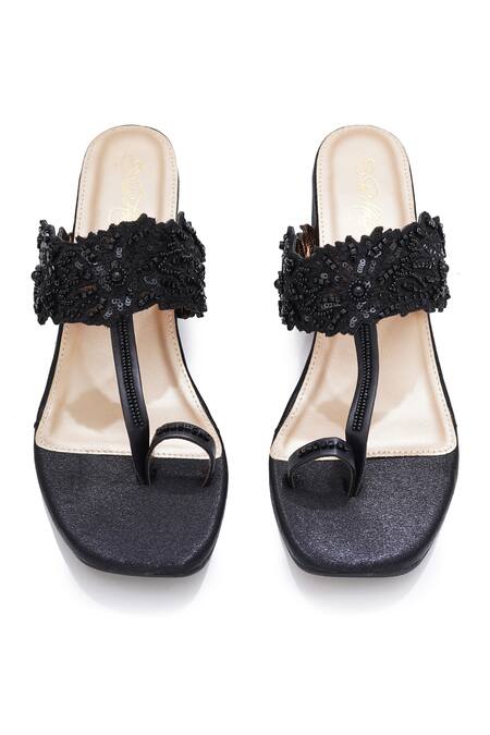 Shop_Sole House_Black Lace, Sequins Chantilly Block Heels _Online_at_Aza_Fashions