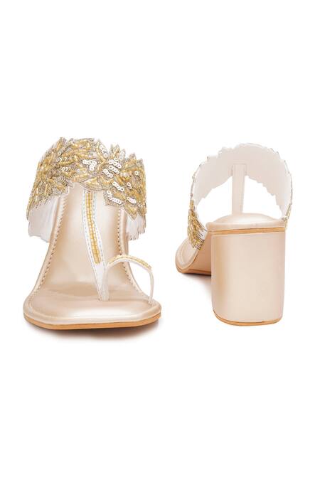 Sole House_Gold Sequins, Embroidery Chantilly Lace Heels _Online_at_Aza_Fashions