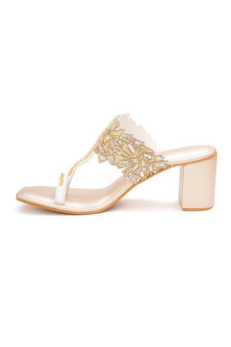 Buy_Sole House_Gold Sequins, Embroidery Chantilly Lace Heels _Online_at_Aza_Fashions