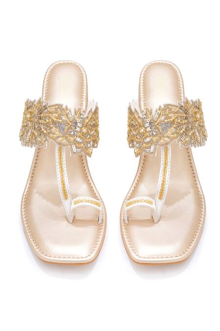 Shop_Sole House_Gold Sequins, Embroidery Chantilly Lace Heels _Online_at_Aza_Fashions