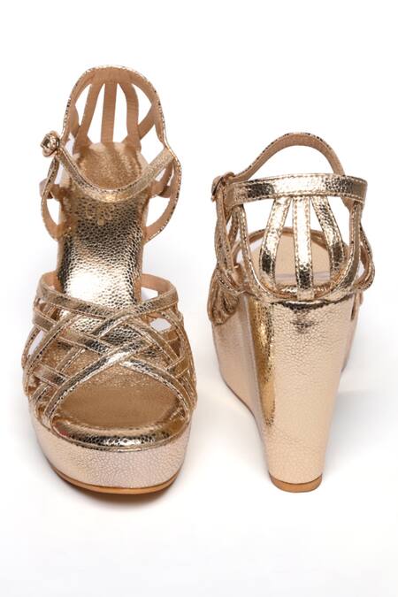 Buy_Sole House_Gold Glitter Luxe Wedges _Online_at_Aza_Fashions