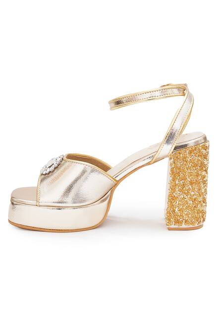 Sole House_Gold Rhinestones Glam Block Heels _Online_at_Aza_Fashions