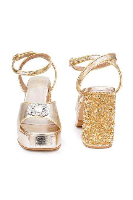 Buy_Sole House_Gold Rhinestones Glam Block Heels _Online_at_Aza_Fashions