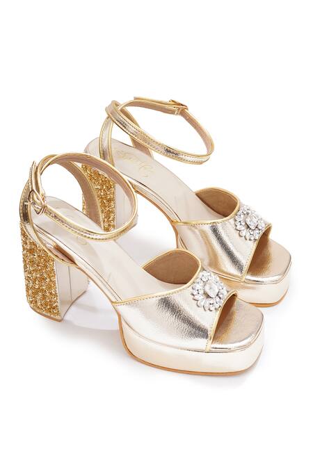 Shop_Sole House_Gold Rhinestones Glam Block Heels _Online_at_Aza_Fashions