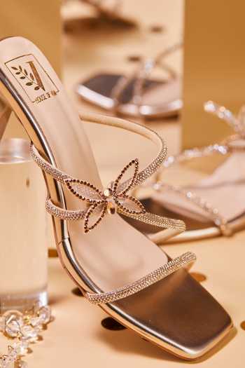 Buy_House Of Vian_Gold Rhinestones Embellished Chrysalis Heels _Online_at_Aza_Fashions