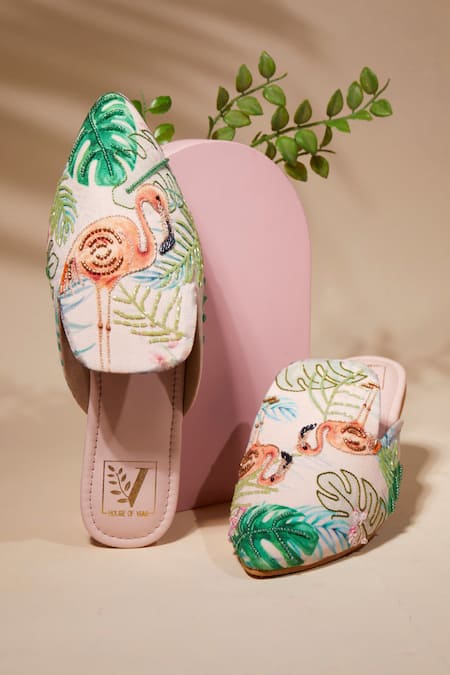 House Of Vian Flaminglow Embroidered Mules 