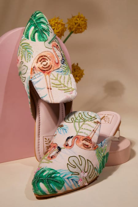 House Of Vian_Peach Flaminglow Embroidered Mules _Online_at_Aza_Fashions