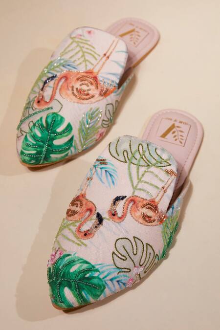 Buy_House Of Vian_Peach Flaminglow Embroidered Mules _Online_at_Aza_Fashions