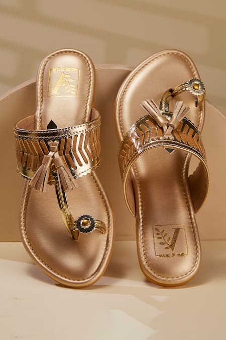 Shop_House Of Vian_Gold Tassels Kolhita Kolhapuris _at_Aza_Fashions