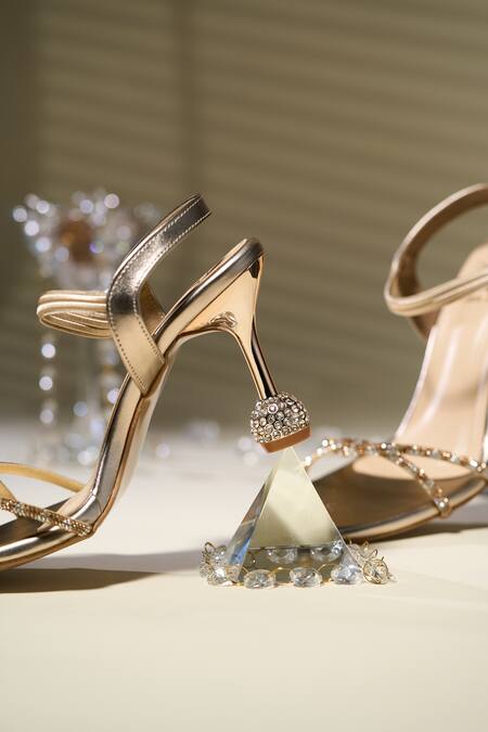 House Of Vian Gold Rhinestones Faux Leather Heels Online at Aza Fashions House Of Vian_Gold Rhinestones Faux Leather Heels _Online_at_Aza_Fashions