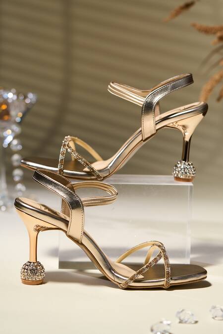 Buy House Of Vian Gold Rhinestones Faux Leather Heels Online at Aza Fashions Buy_House Of Vian_Gold Rhinestones Faux Leather Heels _Online_at_Aza_Fashions