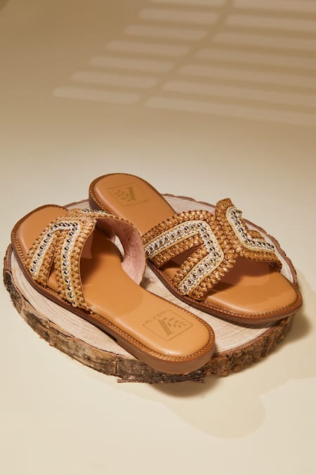 Shop House Of Vian Beige Designer Flats With Embellishments at Aza Fashions Shop_House Of Vian_Beige Designer Flats With Embellishments _at_Aza_Fashions