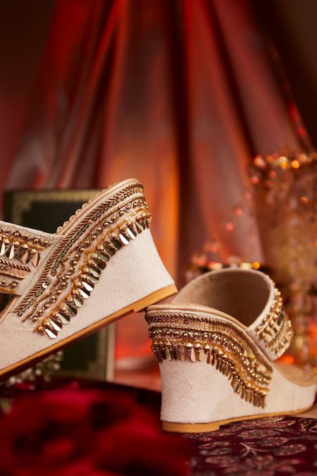 House Of Vian Gold Beads Designer Embellished Wedges Online at Aza Fashions House Of Vian_Gold Beads Designer Embellished Wedges _Online_at_Aza_Fashions