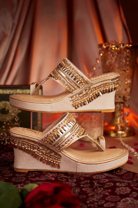 Buy House Of Vian Gold Beads Designer Embellished Wedges Online at Aza Fashions Buy_House Of Vian_Gold Beads Designer Embellished Wedges _Online_at_Aza_Fashions