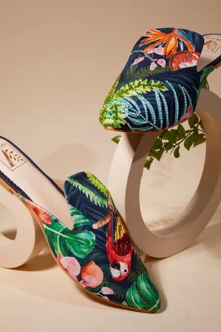 Buy House Of Vian Green Parrot Paradise Canvas Mules Online at Aza Fashions Buy_House Of Vian_Green Parrot Paradise Canvas Mules _Online_at_Aza_Fashions