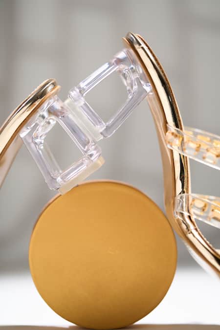 House Of Vian Gold Crystals Faux Leather Designer Heels Online at Aza Fashions House Of Vian_Gold Crystals Faux Leather Designer Heels _Online_at_Aza_Fashions