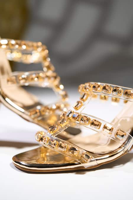 Buy House Of Vian Gold Crystals Faux Leather Designer Heels Online at Aza Fashions Buy_House Of Vian_Gold Crystals Faux Leather Designer Heels _Online_at_Aza_Fashions