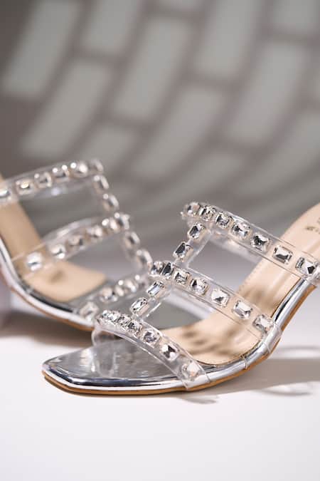 House Of Vian_Silver Rhinestones Designer Heels With Embellishments _Online_at_Aza_Fashions