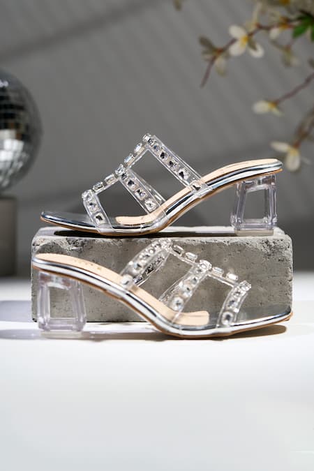 House Of Vian Designer Silver Heels with Embellishments 