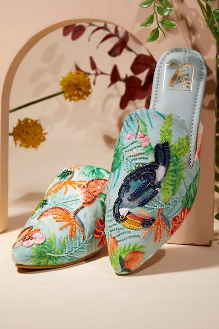 House Of Vian Tropical Toucan Embroidered Mules 