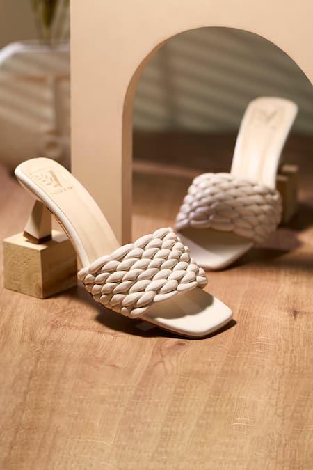 House Of Vian Designer White Braided Heels 