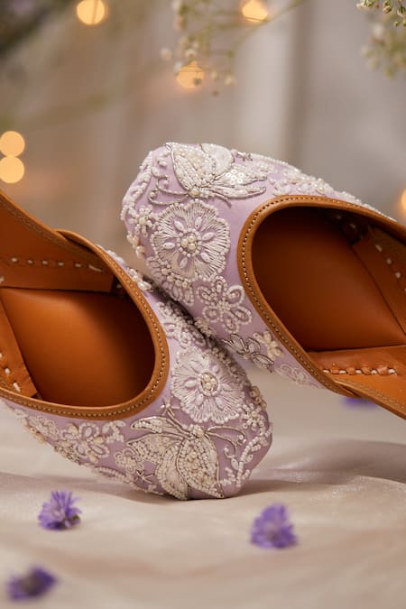 Shop_House Of Vian_Purple Designer Lilac Embroidered Juttis _Online_at_Aza_Fashions