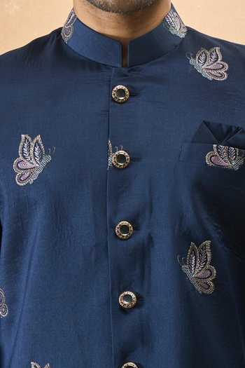 Arihant Rai Sinha Blue Silk Embroidery Thread Sherwani Set Online at Aza Fashions Arihant Rai Sinha_Blue Silk Embroidery Thread Sherwani Set _Online_at_Aza_Fashions