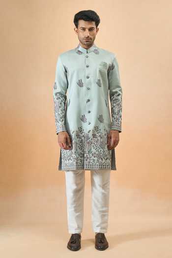 Arihant Rai Sinha Green Silk Embroidery Thread Sherwani Set Online at Aza Fashions Arihant Rai Sinha_Green Silk Embroidery Thread Sherwani Set _Online_at_Aza_Fashions