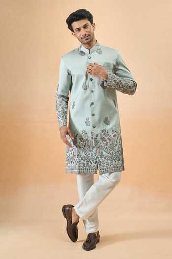 Buy Arihant Rai Sinha Green Silk Embroidery Thread Sherwani Set Online at Aza Fashions Buy_Arihant Rai Sinha_Green Silk Embroidery Thread Sherwani Set _Online_at_Aza_Fashions