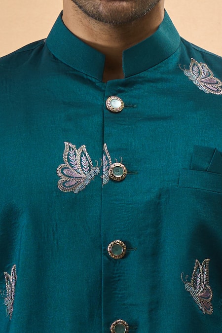 Buy_Arihant Rai Sinha_Blue Silk Embroidery Sherwani And Pant Set 