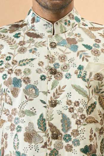 Arihant Rai Sinha Cream Silk Embroidery Thread Sherwani Set Online at Aza Fashions Arihant Rai Sinha_Cream Silk Embroidery Thread Sherwani Set _Online_at_Aza_Fashions
