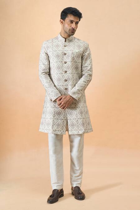Arihant Rai Sinha Cream Silk, Acrylic Embroidery Sherwani Set Online at Aza Fashions Arihant Rai Sinha_Cream Silk, Acrylic Embroidery Sherwani Set _Online_at_Aza_Fashions