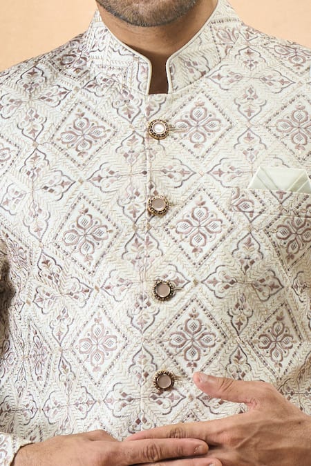 Buy Arihant Rai Sinha Cream Silk, Acrylic Embroidery Sherwani Set Online at Aza Fashions Buy_Arihant Rai Sinha_Cream Silk, Acrylic Embroidery Sherwani Set _Online_at_Aza_Fashions