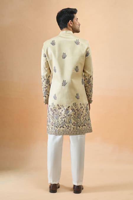 Arihant Rai Sinha Beige Silk Thread Embroidered Sherwani Set 