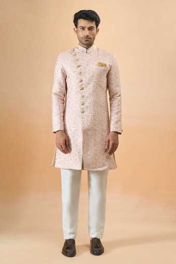 Arihant Rai Sinha Pink Jacquard, Silk Sherwani And White Pant Set Online at Aza Fashions Arihant Rai Sinha_Pink Jacquard, Silk Sherwani And White Pant Set _Online_at_Aza_Fashions