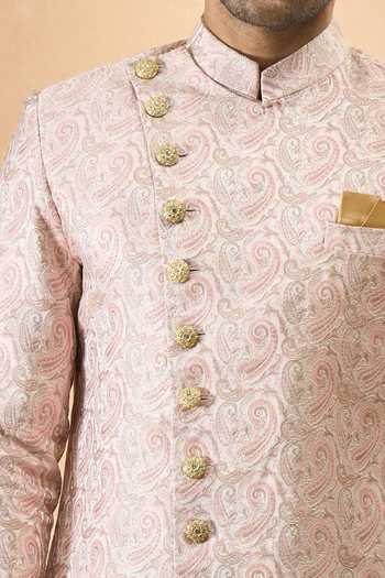 Buy Arihant Rai Sinha Pink Jacquard, Silk Sherwani And White Pant Set Online at Aza Fashions Buy_Arihant Rai Sinha_Pink Jacquard, Silk Sherwani And White Pant Set _Online_at_Aza_Fashions