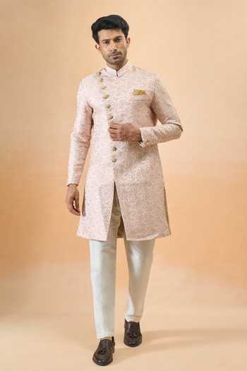 Arihant Rai Sinha Pink Jacquard, Silk Sherwani And White Pant Set at Aza Fashions Arihant Rai Sinha_Pink Jacquard, Silk Sherwani And White Pant Set _at_Aza_Fashions