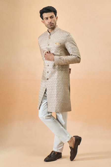 Buy_Arihant Rai Sinha_Gray Jacquard, Silk Designer Sherwani And Pant Set 