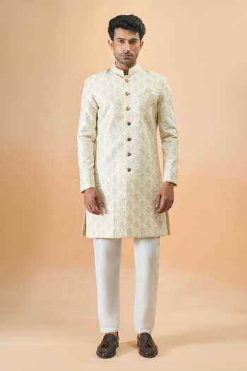 Arihant Rai Sinha_Off White Silk Embroidery Designer Sherwani And Pant Set _Online_at_Aza_Fashions