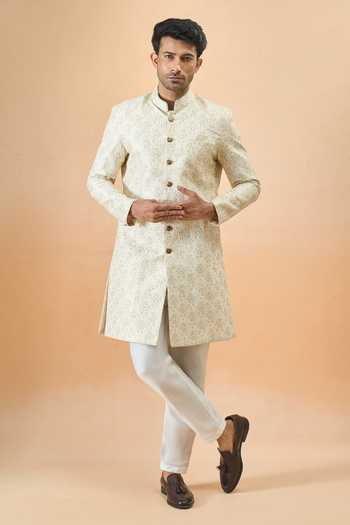 Arihant Rai Sinha_Off White Silk Embroidery Designer Sherwani And Pant Set _at_Aza_Fashions