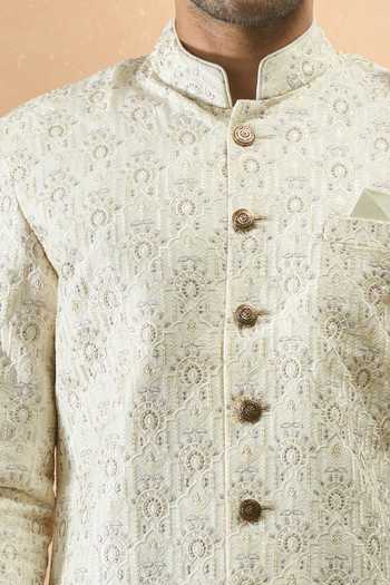 Buy_Arihant Rai Sinha_Off White Silk Embroidery Designer Sherwani And Pant Set 