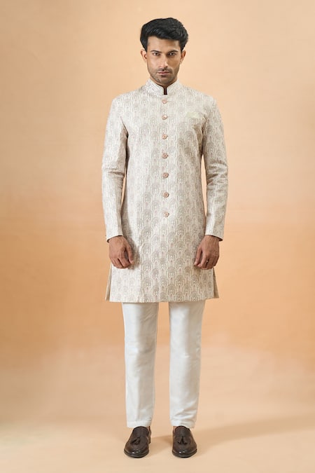 Buy_Arihant Rai Sinha_Cream Silk Sherwani Set _Online_at_Aza_Fashions