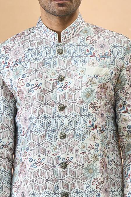 Arihant Rai Sinha_Multi Color Silk Embroidery Sherwani And Pant Set _at_Aza_Fashions