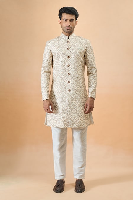 Buy Arihant Rai Sinha Off White Silk Embroidery Designer Sherwani And Pant Set Online at Aza Fashions Buy_Arihant Rai Sinha_Off White Silk Embroidery Designer Sherwani And Pant Set _Online_at_Aza_Fashions