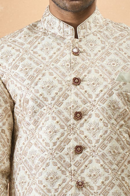 Arihant Rai Sinha Off White Silk Embroidery Designer Sherwani And Pant Set at Aza Fashions Arihant Rai Sinha_Off White Silk Embroidery Designer Sherwani And Pant Set _at_Aza_Fashions