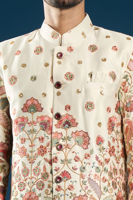 Buy_Arihant Rai Sinha_Cream Silk Embroidery And Red Sherwani Set _Online_at_Aza_Fashions