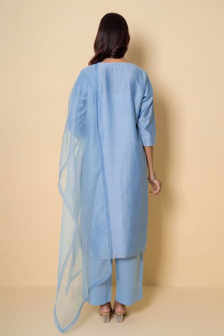 Kameez Moonlit Blue Embroidered Chanderi Suit Set 